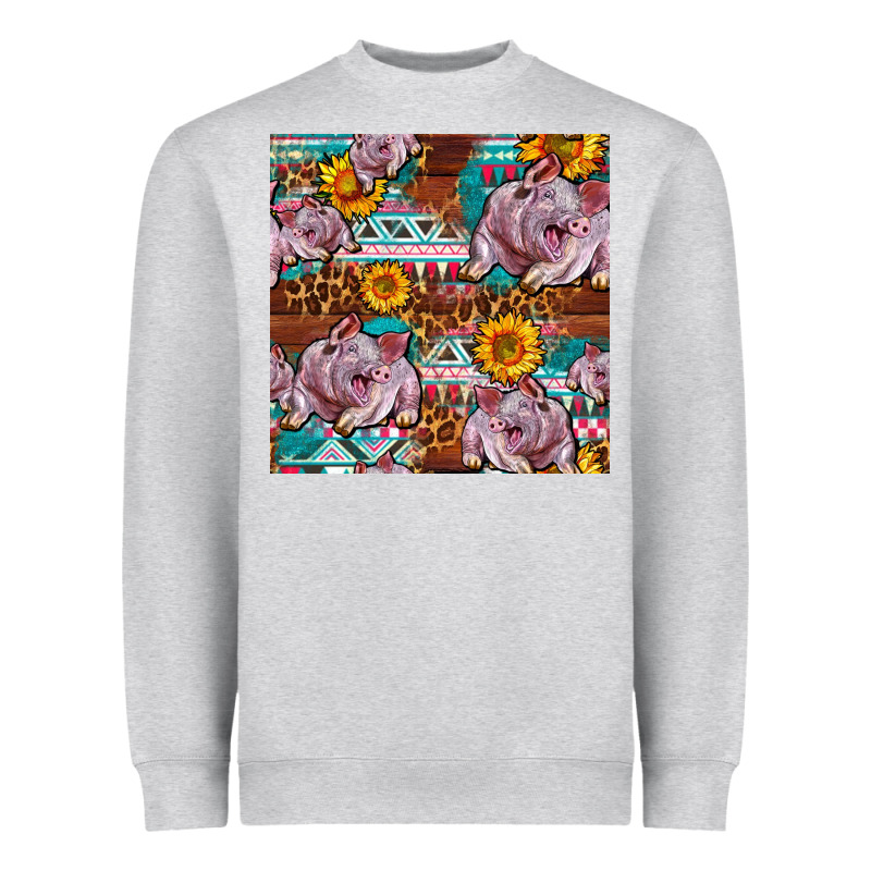 Western Landrace Pig With Sunflowers Seamless Heavyweight Sweatshirt by FaDigitalArtStudio | Teevron