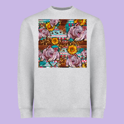 Western Landrace Pig With Sunflowers Seamless Heavyweight Sweatshirt Designed By Fadigitalartstudio