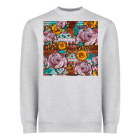 Heather Grey Western Landrace Pig With Sunflowers Seamless Heavyweight Sweatshirt - FaDigitalArtStudio