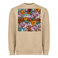 Mushroom Western Landrace Pig With Sunflowers Seamless Heavyweight Sweatshirt - FaDigitalArtStudio