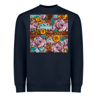 Navy Western Landrace Pig With Sunflowers Seamless Heavyweight Sweatshirt - FaDigitalArtStudio
