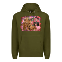 Army Green valentines day mama cow and baby cows Premium Hoodie - RanaPortraitStore