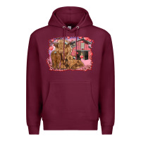 Burgundy valentines day mama cow and baby cows Premium Hoodie - RanaPortraitStore