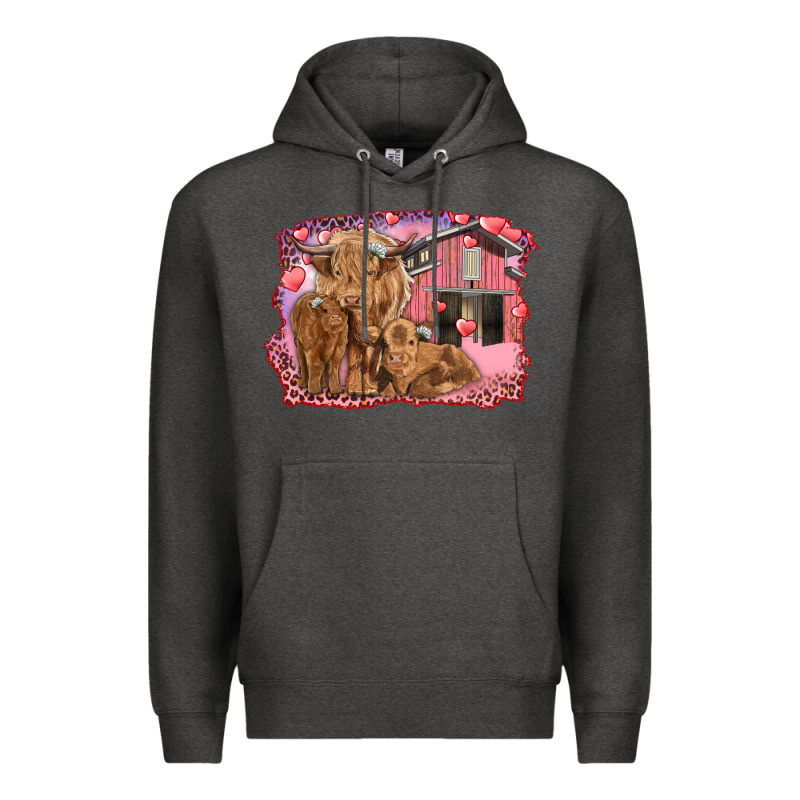 Valentines Day Mama Cow And Baby Cows Premium Hoodie by RanaPortraitStore | Teevron