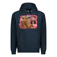 Navy valentines day mama cow and baby cows Premium Hoodie - RanaPortraitStore