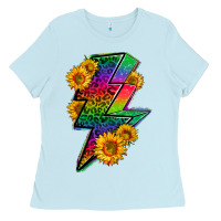 Baby Blue LGBTQ+ Lightnin' Bolt With Sunflower Ladies Tee - BundleAndBundleShop