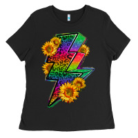 Black LGBTQ+ Lightnin' Bolt With Sunflower Ladies Tee - BundleAndBundleShop