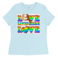 Baby Blue Western LGBTQ+ Love Lives Here Tumbler Ladies Tee - BundleAndBundleShop