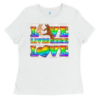 White Western LGBTQ+ Love Lives Here Tumbler Ladies Tee - BundleAndBundleShop