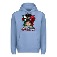 Colony Blue Mexicana Messy Bun Mama Premium Hoodie - BundleAndBundleShop