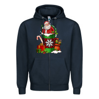 Navy Christmas Santa Claus Coffee Cup Zipper Hoodie - FaDigitalArtStudio