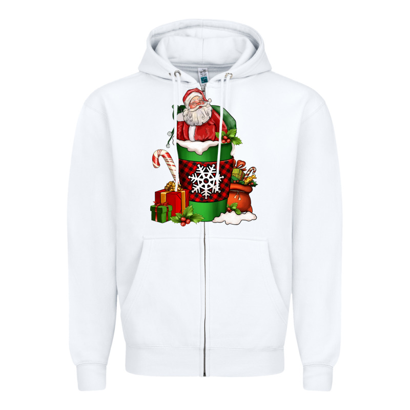 Christmas Santa Claus Coffee Cup Zipper Hoodie by FaDigitalArtStudio | Teevron
