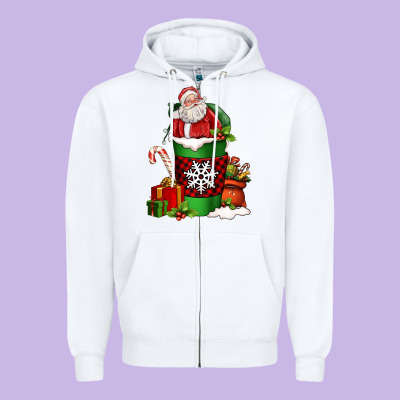 Christmas Santa Claus Coffee Cup Zipper Hoodie Designed By Fadigitalartstudio