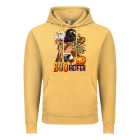 Vintage Mustard Boo Heifer Cow with Halloween Vintage Hoodie - texasbilliewilder