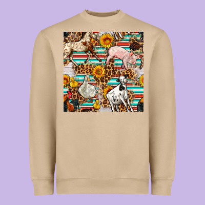 Western Leopard Farm Animals Seamless Pattern Heavyweight Sweatshirt Designed By Fadigitalartstudio