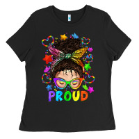 Black LGBTQ+ Messy Bun With Colorful Stars Ladies Tee - BundleAndBundleShop