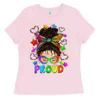 Lgbtq+ Messy Bun With Colorful Stars Ladies Tee | Teevron