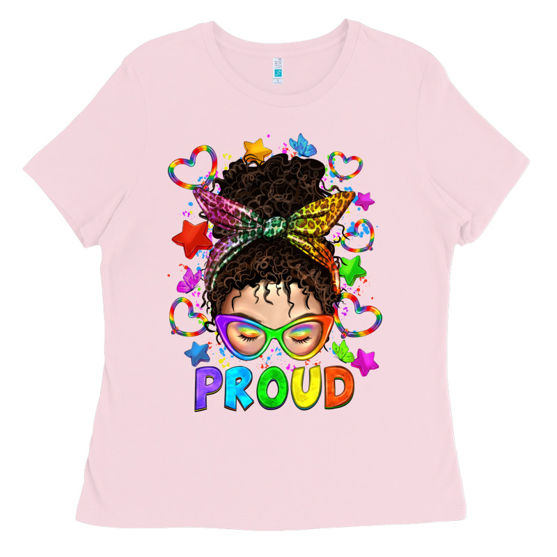 Lgbtq+ Messy Bun With Colorful Stars Ladies Tee by BundleAndBundleShop | Teevron