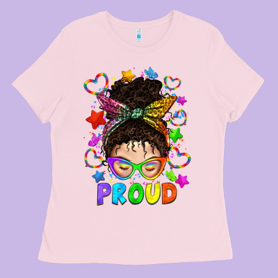 Lgbtq+ Messy Bun With Colorful Stars Ladies Tee Designed By Bundleandbundleshop