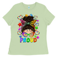 Matcha LGBTQ+ Messy Bun With Colorful Stars Ladies Tee - BundleAndBundleShop