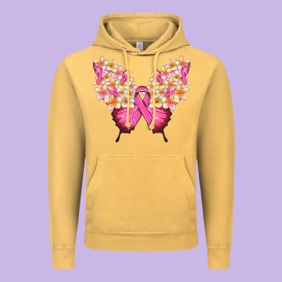 Pink Ribbon Breast Cancer Butterfly Vintage Hoodie Designed By Nancycooperartshop