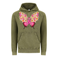 Vintage Olive Pink ribbon Breast Cancer butterfly Vintage Hoodie - NancyCooperArtShop