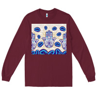 Burgundy evil eyes with white wooden pattern Long Sleeve Tee - TumblerDesignByShophia