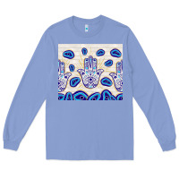 Colony Blue evil eyes with white wooden pattern Long Sleeve Tee - TumblerDesignByShophia