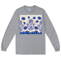 Heather Grey evil eyes with white wooden pattern Long Sleeve Tee - TumblerDesignByShophia