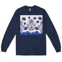 Navy evil eyes with white wooden pattern Long Sleeve Tee - TumblerDesignByShophia