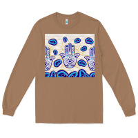 Toasted Coconut evil eyes with white wooden pattern Long Sleeve Tee - TumblerDesignByShophia