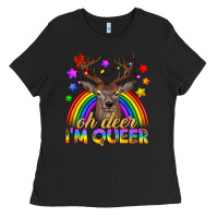 Black LGBTQ+ Oh Deer I'm Queer Ladies Tee - BundleAndBundleShop
