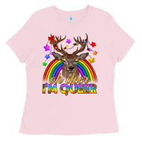 Bubblegum Pink LGBTQ+ Oh Deer I'm Queer Ladies Tee - BundleAndBundleShop