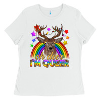 White LGBTQ+ Oh Deer I'm Queer Ladies Tee - BundleAndBundleShop