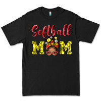Black Softball Mom And Afro Messy Bun Mom Premium Tee - BundleAndBundleShop