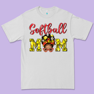 Softball Mom And Afro Messy Bun Mom Premium Tee Designed By Bundleandbundleshop