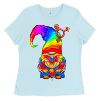Baby Blue LGBTQ+ Pride Gnome With Heart Balloon Ladies Tee - BundleAndBundleShop
