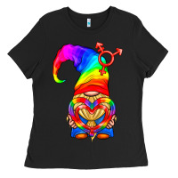 Black LGBTQ+ Pride Gnome With Heart Balloon Ladies Tee - BundleAndBundleShop