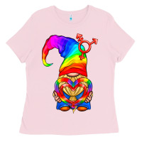 Bubblegum Pink LGBTQ+ Pride Gnome With Heart Balloon Ladies Tee - BundleAndBundleShop
