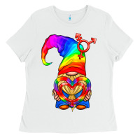 White LGBTQ+ Pride Gnome With Heart Balloon Ladies Tee - BundleAndBundleShop