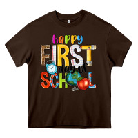 Chocolate Brown happy first day of school Heavy Core Tee - NancyCooperArtShop