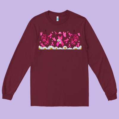 Cancer Ribbon With Daisy Long Sleeve Tee Designed By Tumblerdesignbyshophia