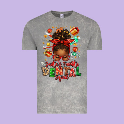 Santa's Favorite Dental Squad Afro Messy Bun Vintage Tee Designed By Texasbilliewilder
