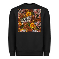Black Western Spotted Pig With Sunflowers Seamless Heavyweight Sweatshirt - FaDigitalArtStudio
