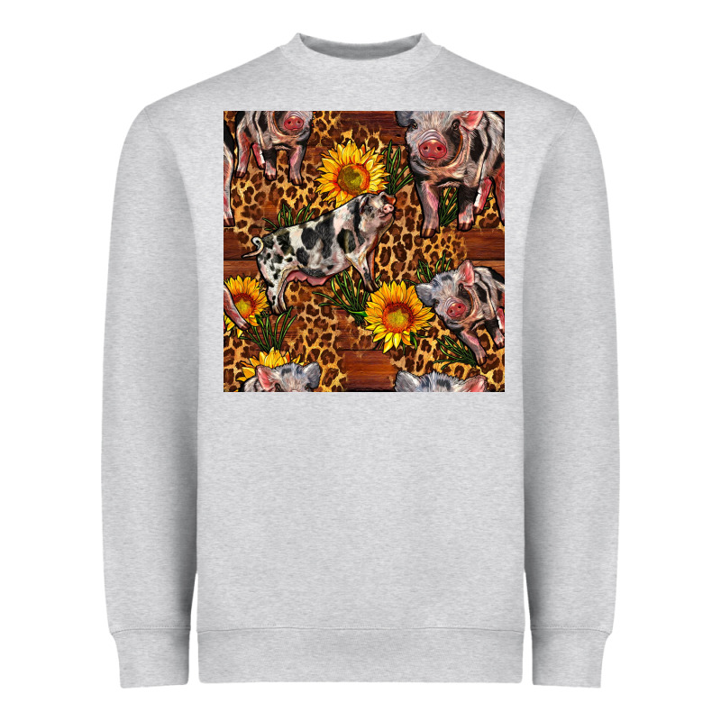 Western Spotted Pig With Sunflowers Seamless Heavyweight Sweatshirt by FaDigitalArtStudio | Teevron