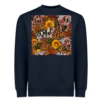 Navy Western Spotted Pig With Sunflowers Seamless Heavyweight Sweatshirt - FaDigitalArtStudio