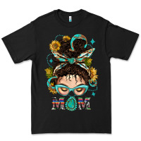 Black Western Messy Bun Mom With Sunflower Premium Tee - BundleAndBundleShop