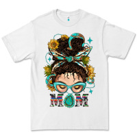 White Western Messy Bun Mom With Sunflower Premium Tee - BundleAndBundleShop