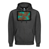 Charcoal Heather western leopard turquoise glitter tooled leather Zipper Hoodie - FaDigitalArtStudio