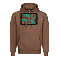 Chestnut western leopard turquoise glitter tooled leather Zipper Hoodie - FaDigitalArtStudio